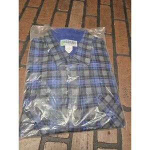 VTG Haband Flannel Shirt Mens Large Blue Plaid Button